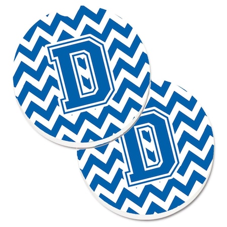 Letter D Chevron Blue And White Set Of 2 Cup Holder Car Coaster